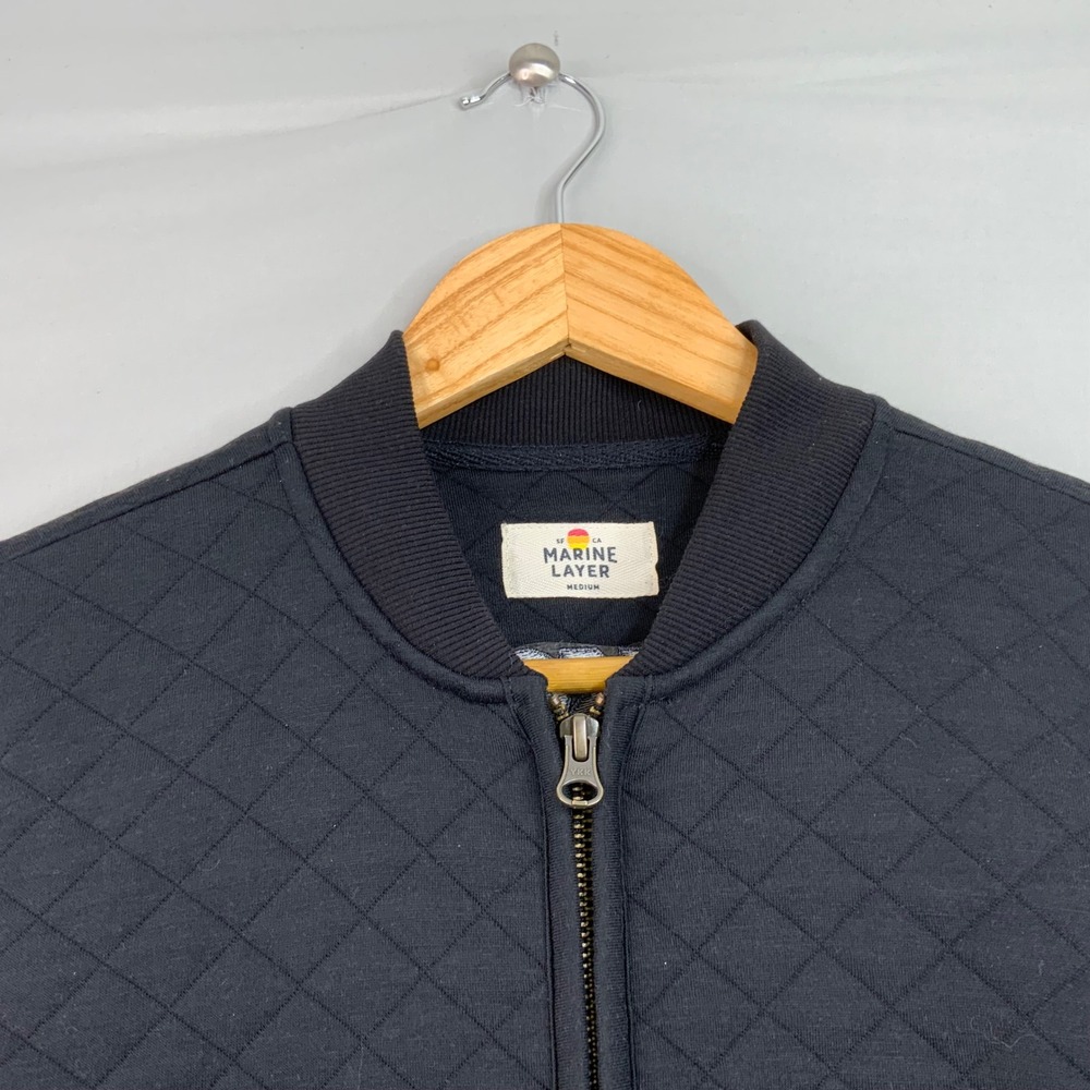 Marine Layer Quilted Bomber Jacket Black Full Zip PKO Logo Men's Medium - Picture 3 of 6